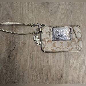Coach Poppy Tan Logo Print Wristlet